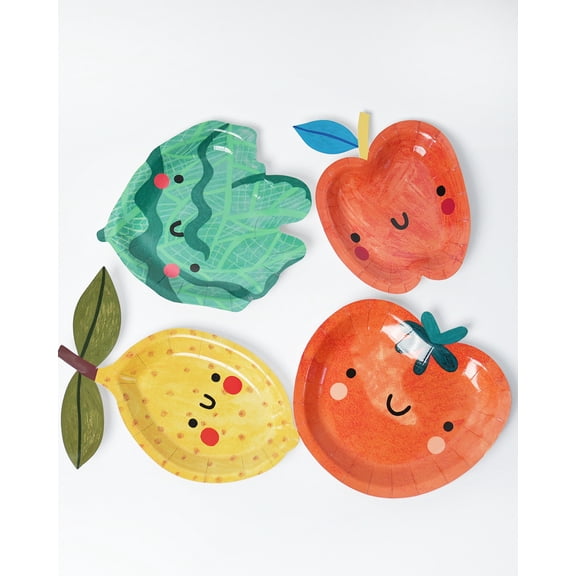 Little Chef Dessert Party Plates (x12) | Kids Cooking  Baking Birthday Party Supplies | Fruit Veggie Shaped Paper Plates