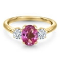 thumbnail image 3 of Gem Stone King 10K Yellow Gold Pink Mystic Topaz and White Moissanite Engagement Ring for Women | 1.76 Cttw | Oval 8X6MM | Gemstone November Birthstone | Size 7, 3 of 7