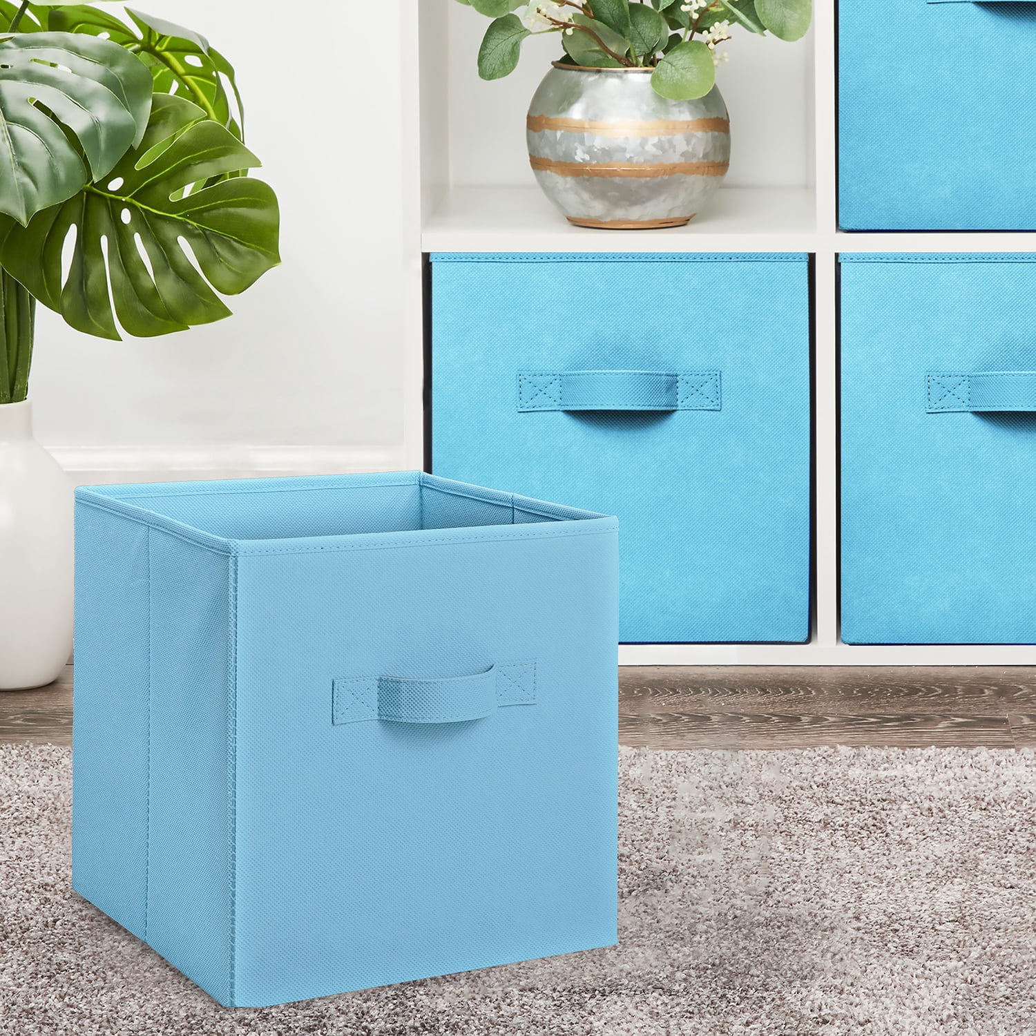 Mainstays Collegiate Collapsible Fabric Bins 10.5X10.5, Victory Blue, 4 Pack