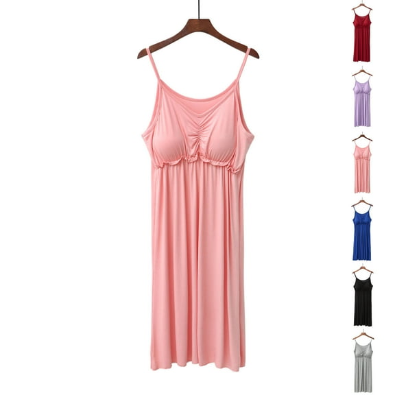 CFLVAEK Modal Nightgowns for Women Pleated V Neck Sleepwear Casual Spaghetti Strap Chemise Nightgown Casual House Lounge Dress Free Size