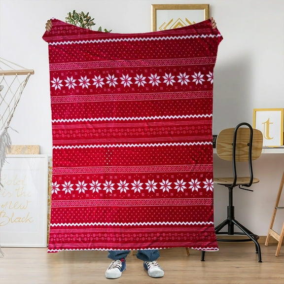 HongHeng Christmas Throw Blanket for Couch, Holiday Christmas Reindeer Snowflakes Blanket, Soft, Cozy, Warm Winter Cabin Throw Decor(Red Reindeer, 50x59inches)