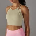 thumbnail image 2 of Women's Crop Tops Yoga Workout Sport Sleeveless Tops Quick Dry Slim Shaping Back Fitness Stretchy Tank Tops with Bra Beige,L, 2 of 6