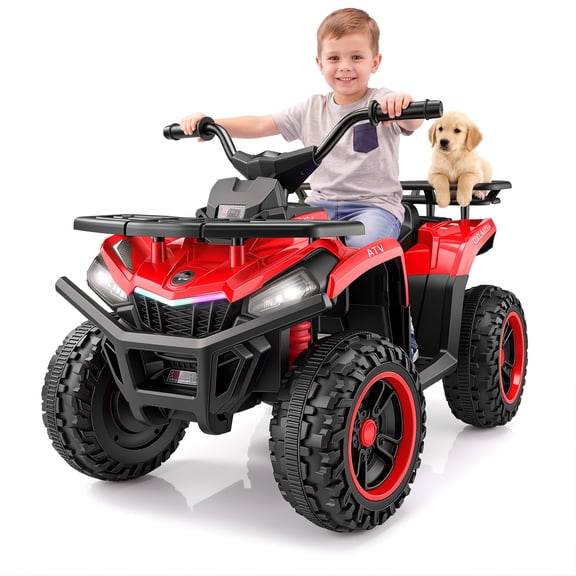 Funcid 24V Kids ATV, Ride on Toys for Toddlers with 2 Speeds, 4 Wheeler Electric Car, Ride on Car with Storage Spaces, Spring Suspension, Bluetooth Music, LED Lights, Red