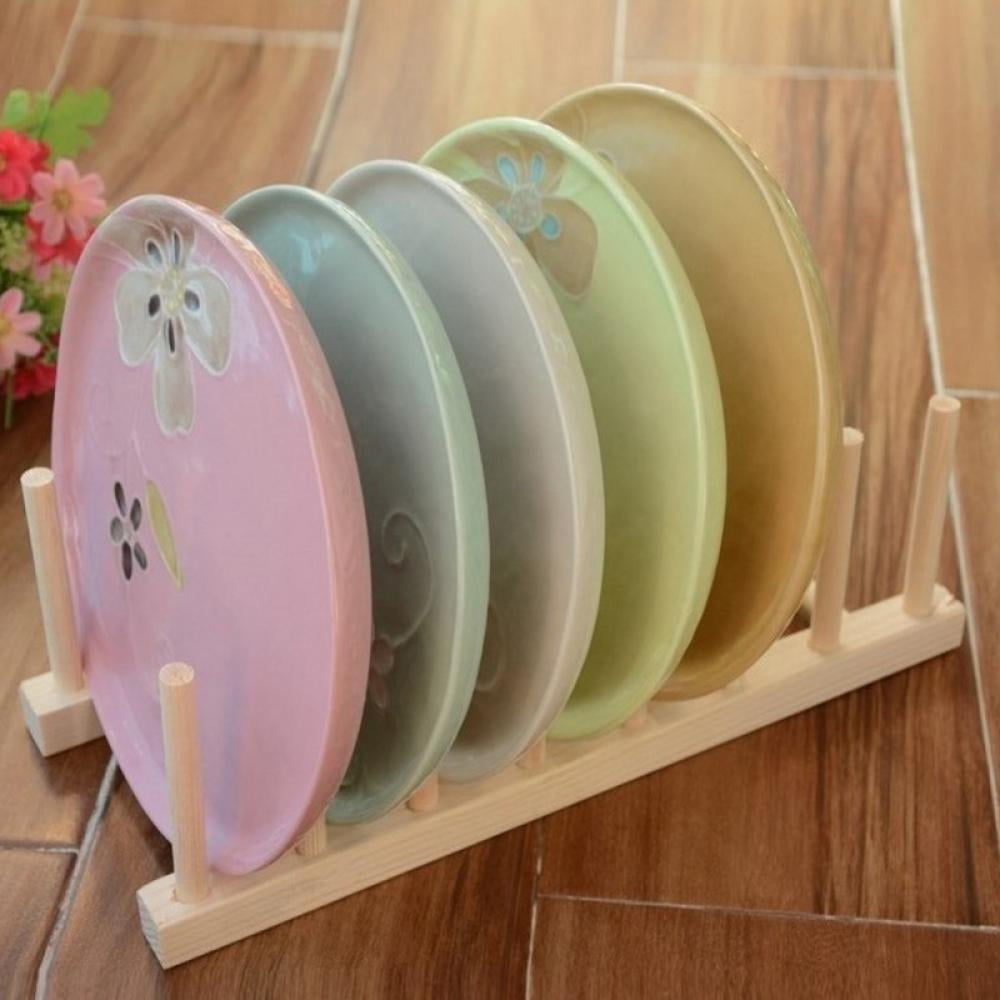  HBlife 4pcs Bamboo Dish Plate Bowl Cup Book Pot Lid Cutting  Board Drying Rack Stand Drainer Storage Holder Organizer Kitchen Cabinet  (Keep Dry)