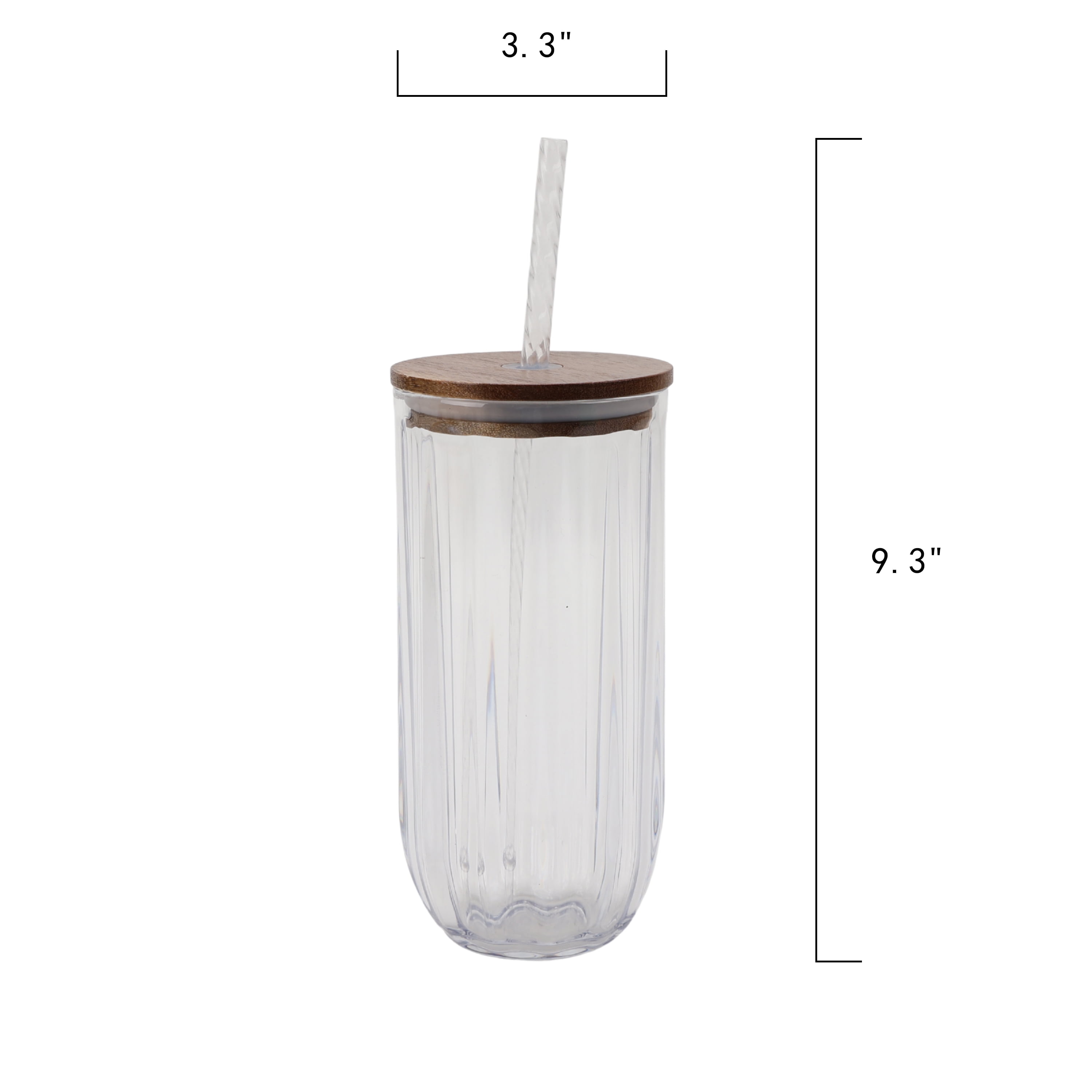 Better Homes & Gardens 2-Piece Clear Ribbed Tritan Sipper Tumbler Set with Acacia Wood Lids and Straws