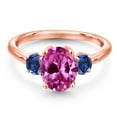 thumbnail image 3 of Gem Stone King 18K Rose Gold Plated Silver Pink Created Sapphire and Blue Created Sapphire Engagement Ring for Women | 1.50 Cttw | Oval 9X7MM | Gemstone September Birthstone | Size 8, 3 of 6