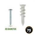 thumbnail image 5 of Hillman Drywall Wallboad Anchor Screws, #8, Nylon and Steel, Self-Drilling, 75 lbs, White and Silver, 20 sets, 5 of 9