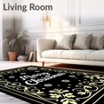 thumbnail image 2 of ODIKA 3'x5' Machine Washable Non-Slip Area Rug, Elegant Merry Christmas with Ornate Flourishes and Snow Dusted Holly High Traffic Rug with Pad, Black, 739486, 2 of 8
