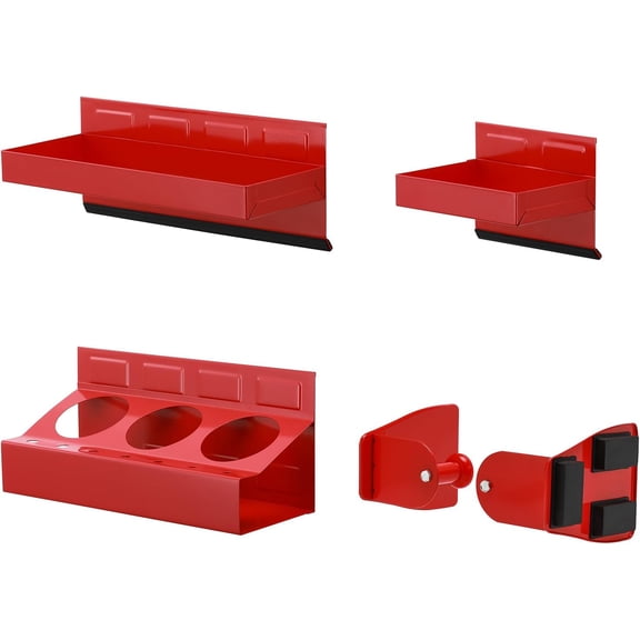 Mayouko Pro Magnetic Toolbox Shelf & Tray Set, 4-Piece Tool Box Cabinet Side Shelf Storage, Workshop, Spray Can & Tissue Holder, Red