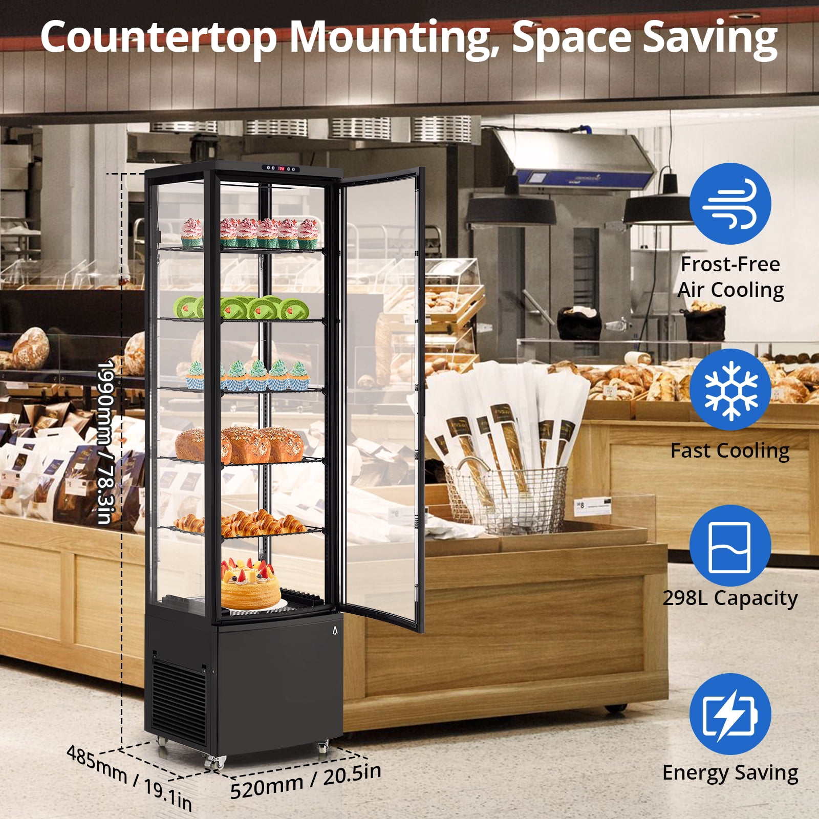 Rugerasy Commercial Refrigerator - 10.52 cu.ft. 298 L Display Fridge, Upright Beverage Cooler with LED Light, Auto Defrost & Air-Cooling for Home, Store, Gym, Office, Cafe Restaurant