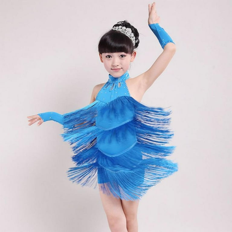 Girls Ballroom Latin Dance Costume Sleeveles Tops Tassel Skirt Dancewear  Skirt