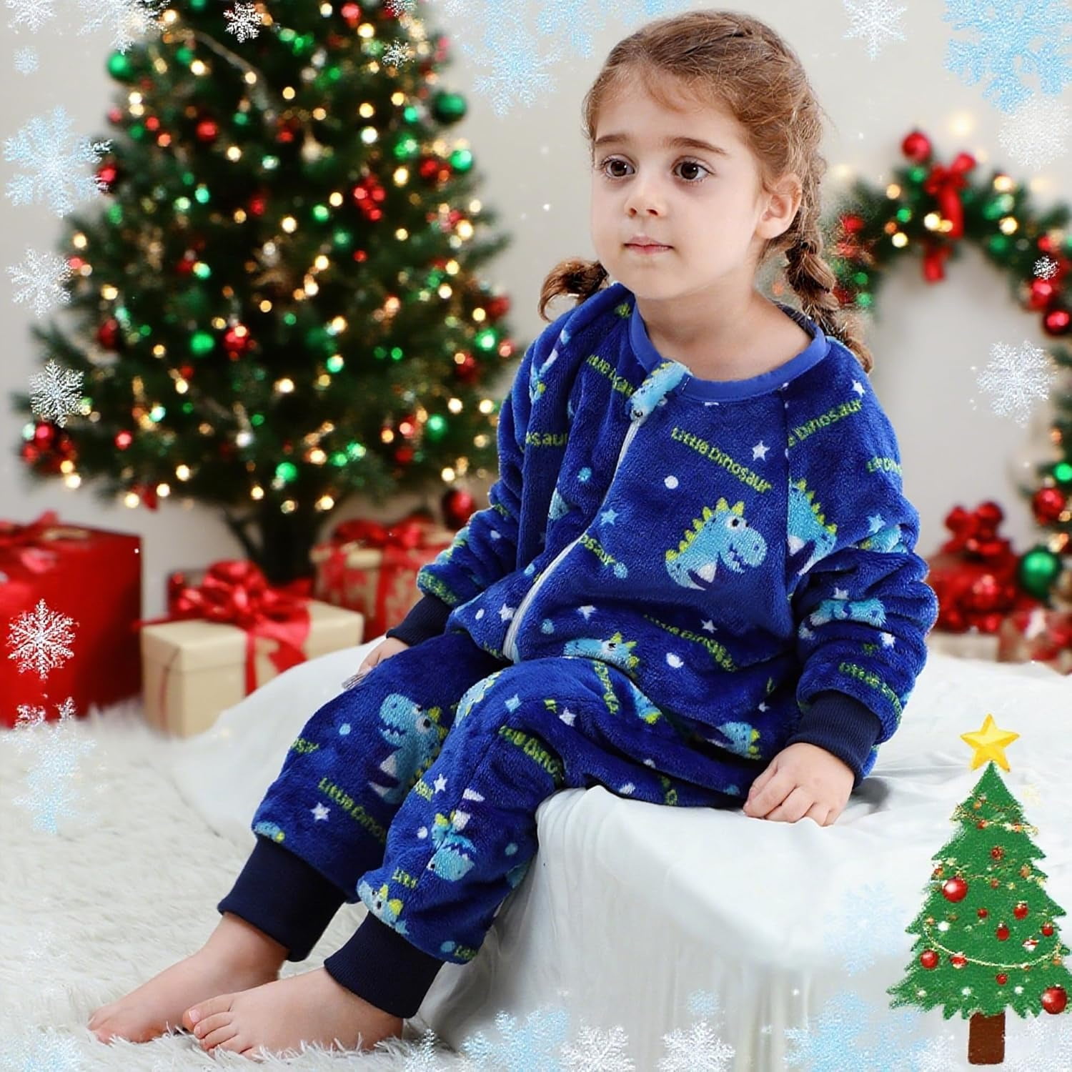WIBACKER 6M-6Y Baby Warm Flannel Sleeping Bag, Dinosaurs Sleepsuit, Kids Toddler Boys Girls Double Zipper Wearable Sleep Sack