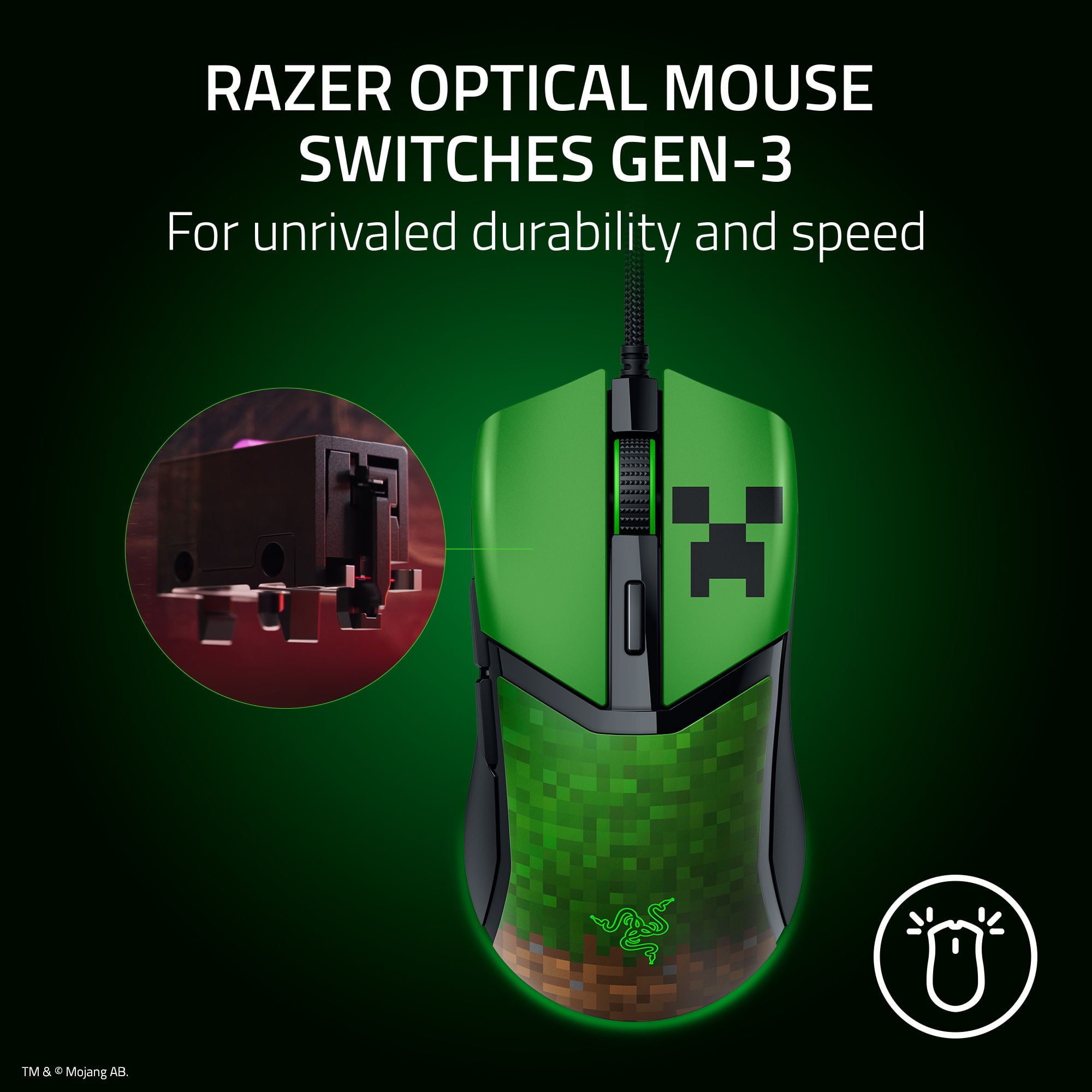 Razer Cobra Lightweight Wired Gaming Mouse with Chroma RGB, Minecraft Edition