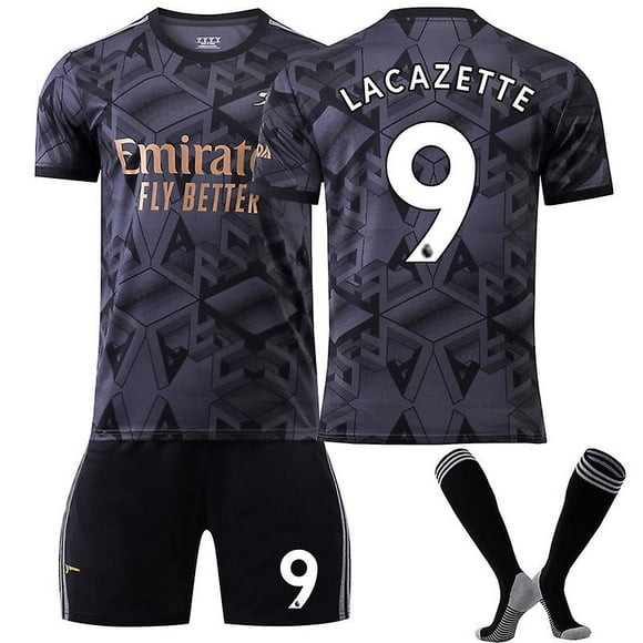 Arsenal 22/23 Away Jersey Lacazette No.9 Soccer Jersey 3-pieces Kits For Kids Adults