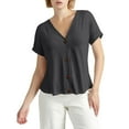 thumbnail image 2 of NAMTYQX Trendy Tops for Women 2025 Loose Soft Lightweight Solid Color Plus Size Short Sleeve Fashion Open Front V Neck Casual Dark Gray Size 3XL, 2 of 5