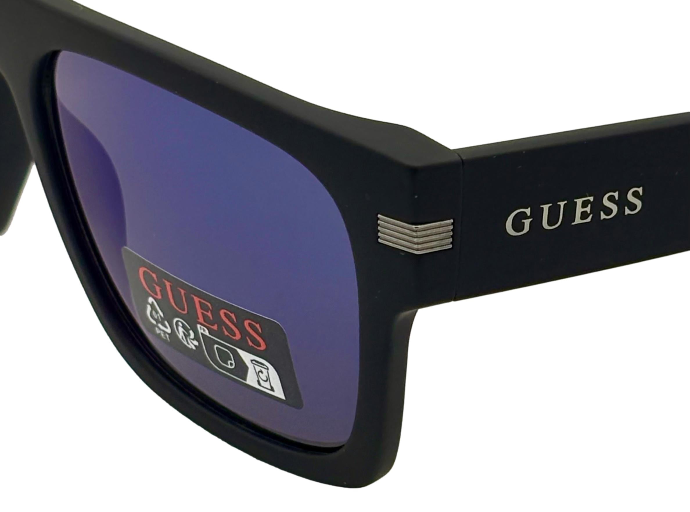 Guess Sunglass Mens Matte Black Rectangle Plastic, Mirror Lens GO00012. 2C