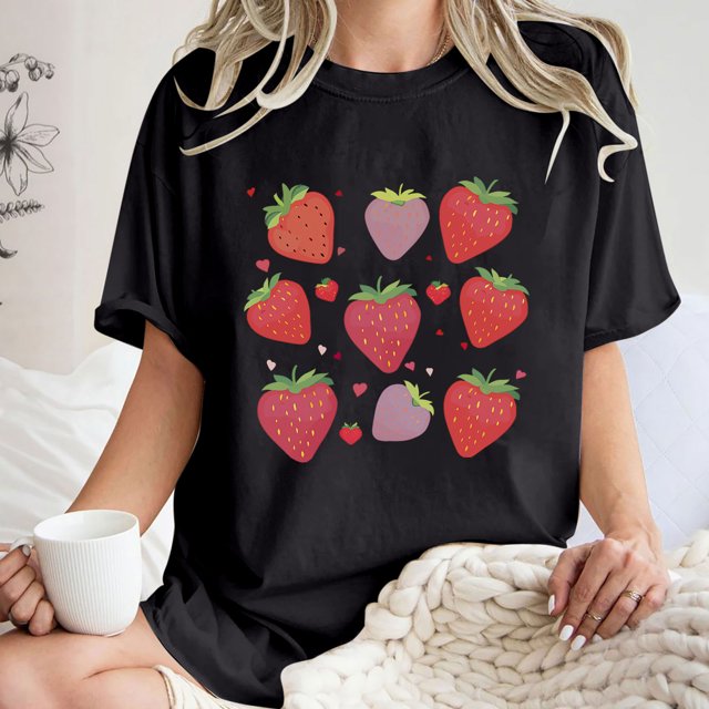 Essentiels Universitaires Mode Femme Été Col Rond Manches Tombantes Manches Courtes Imprimé Fruits