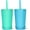 Blue & Green, variant on Wheat Straw Cups with Lids and Silicone Straws, 10 Oz Chip Resistant Dishwasher/Microwave Safe, Toddler Cups Built In Straw Stoppers, Smoothies Cup +Straw Cleaner