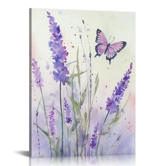 FLORID Lavender Canvas Wall Art Butterfly with Purple Flower Artwork Elegant Paintings for Living Room Bedroom Bathroom Wall Decor 16x20 in / 12x16 in 12x16 in