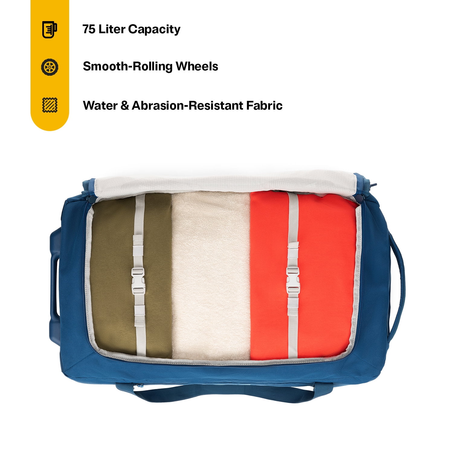 RTIC Road Trip Rolling Duffle Bag, Large, Water Resistant and Wheeled, Navy & Denim