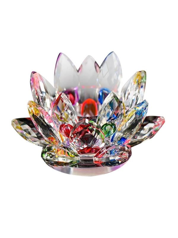 7 Colors Crystal Glass Lotus Flower Candle Tea Light