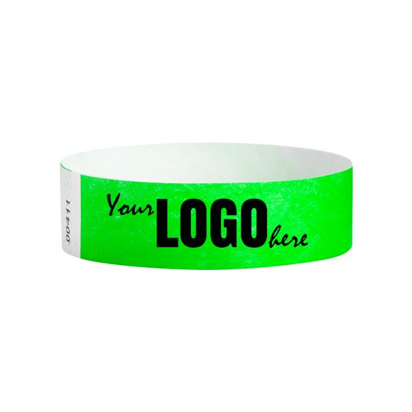 WristCo Neon Green Custom Imprint Wristbands - 1,500 Count Tyvek ¾” x 10”- Add Any Text Logo and Image & Receive Printed Wrist Band Bracelets for Events Concert Party Festival Security Admission VIP