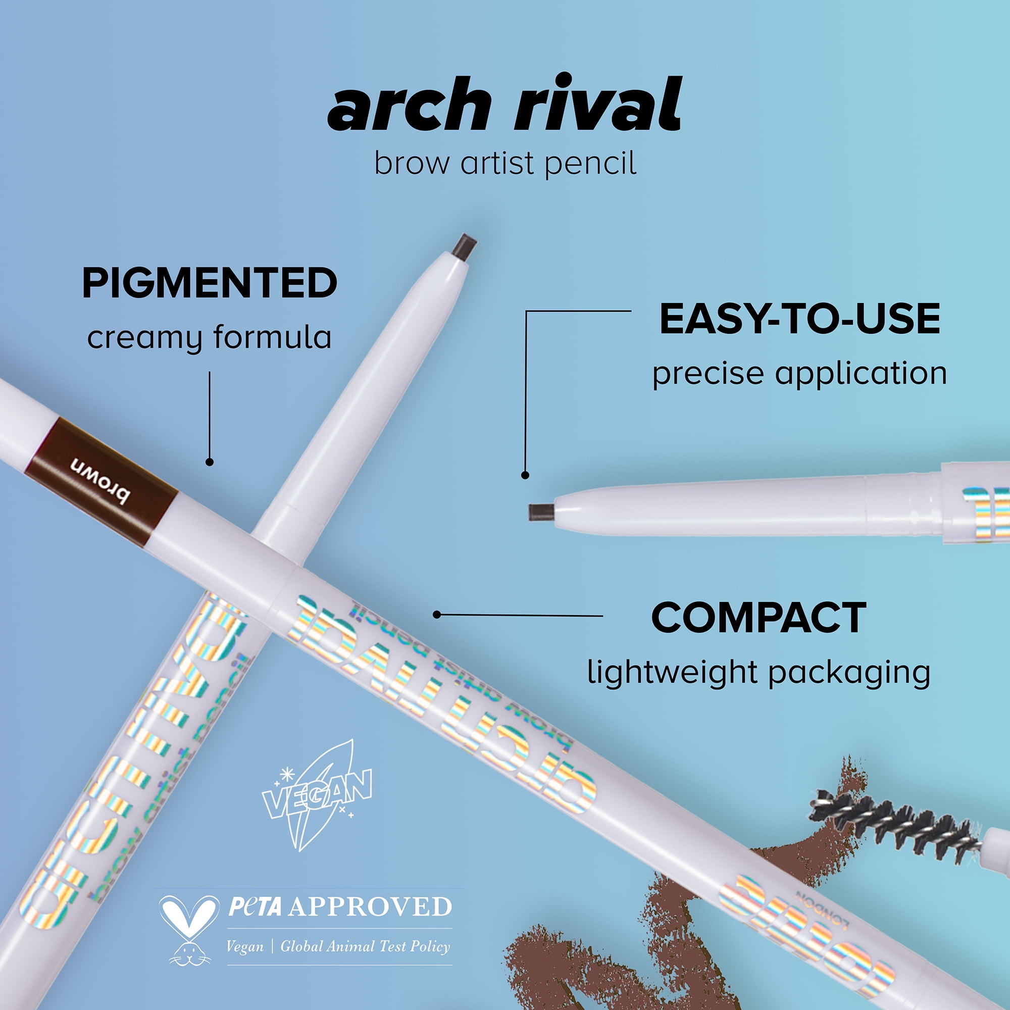 (2 pack) Lottie London Arch Rival Brow Artist Retractable Eyebrow Pencil, Dark Brown