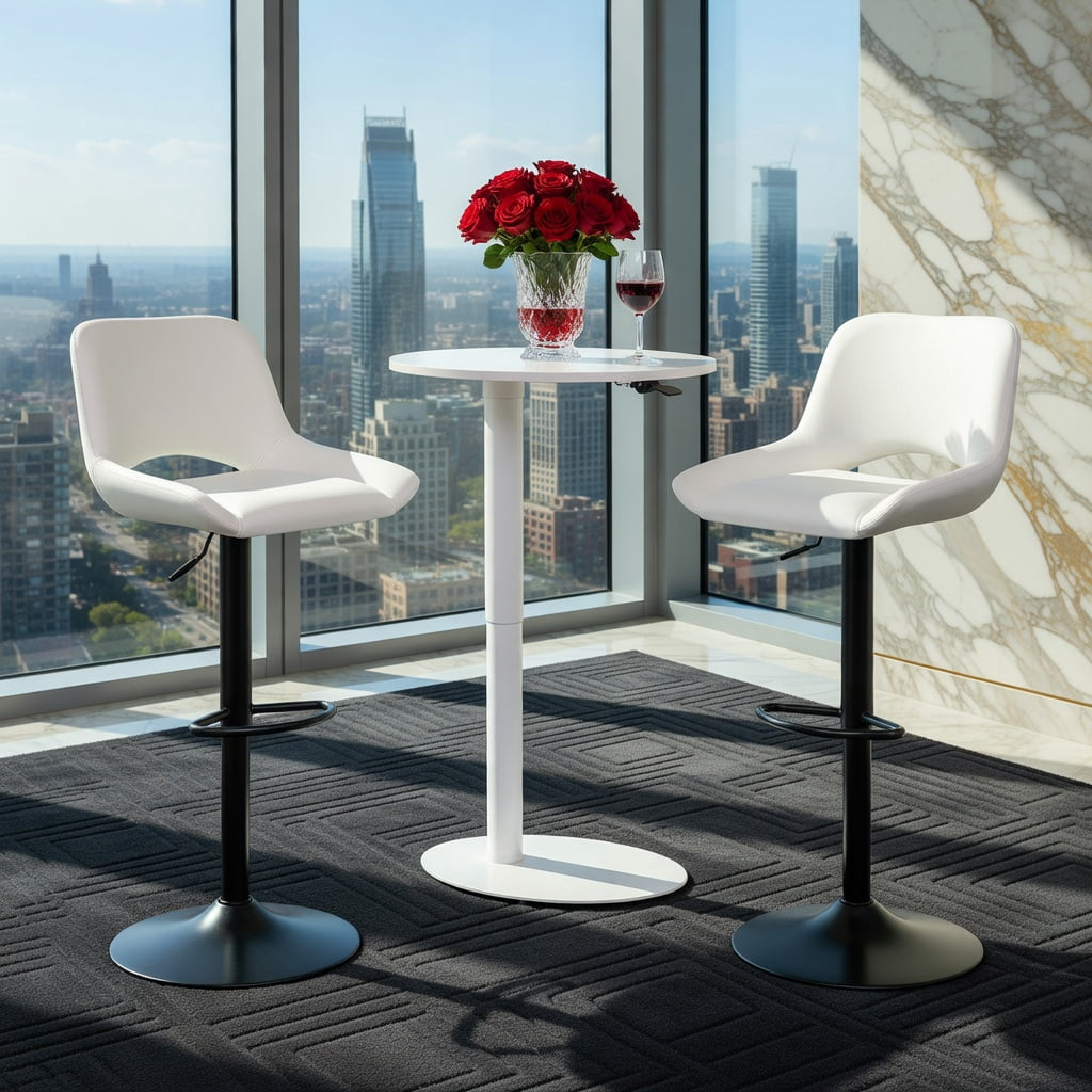 Hommoo 2-Pack Modern Adjustable Swivel Bar Stools, White PU Leather & Metal, 360° Rotation, Height-Adjustable, Footrest, Ideal for Kitchen Islands & Home Bars, White