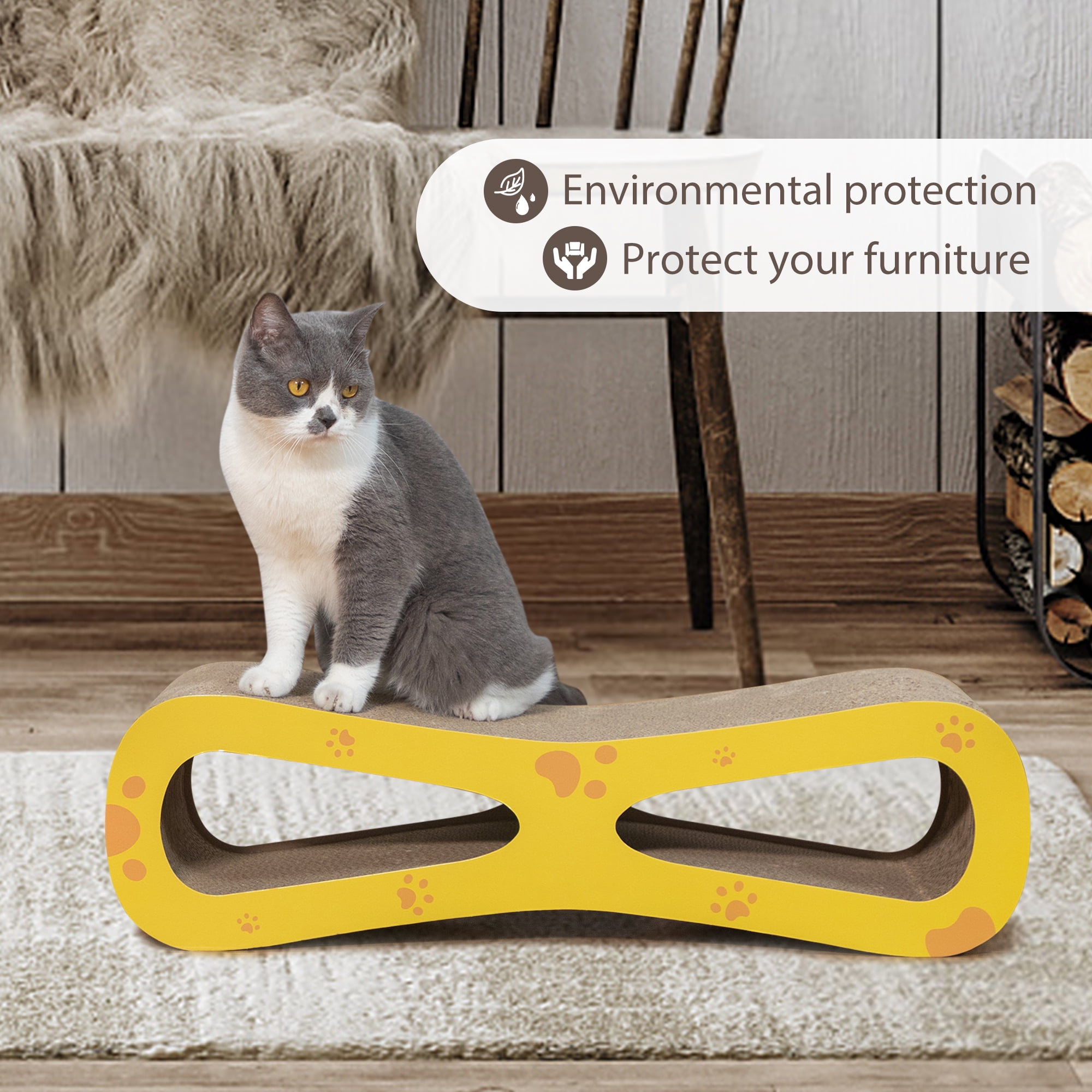 resenkos 29.5" Cat Scratching Pads Board, Cat Scratcher Lounge Reversible Infinity Scratch Made from Recycled Corrugated Cardboard, Yellow