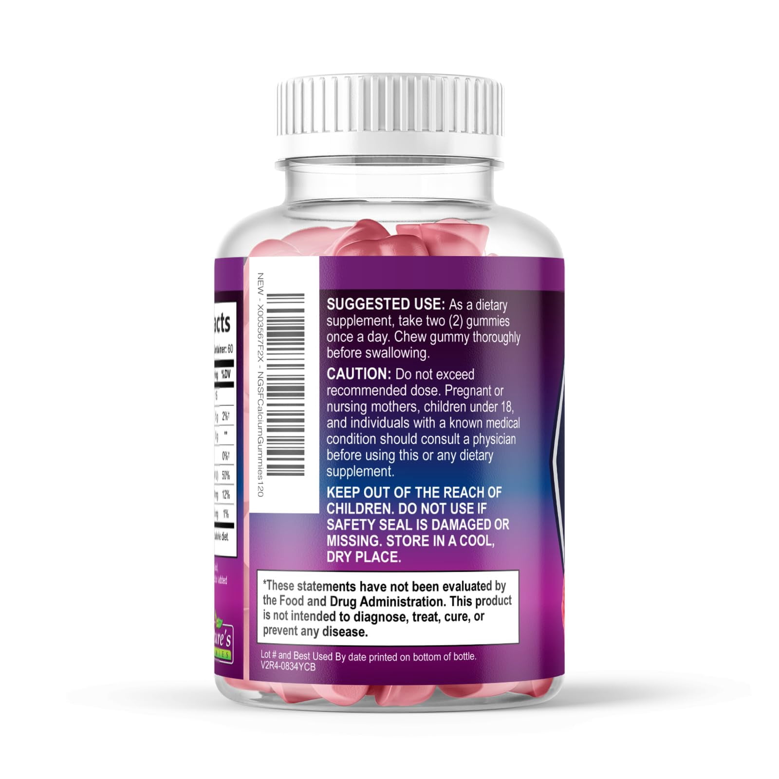 Calcium Supplement Gummies - Sugar Free Calcium Gummy with Vitamin D3 for Best Absorption - Supports Immune Health, Bones & Teeth - Nature's Calcium Chews for Women & Men - Berry Flavor - 120 Gummies