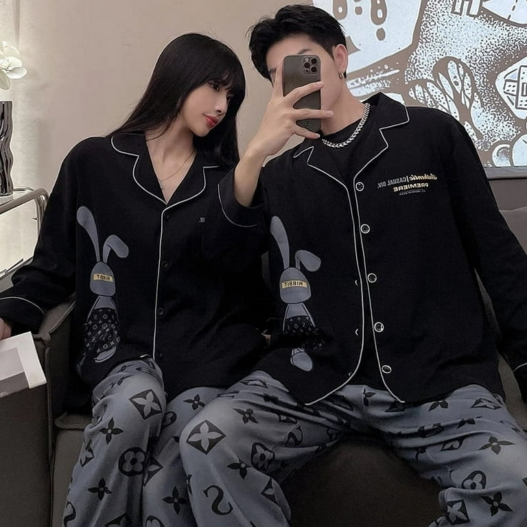 QWZNDZGR Winter Pajamas For Couples High-quality Light Luxury Cotton Men  Pajama Sets Long sleeve Sleepwear Fashion Male Loungewear Sleep 