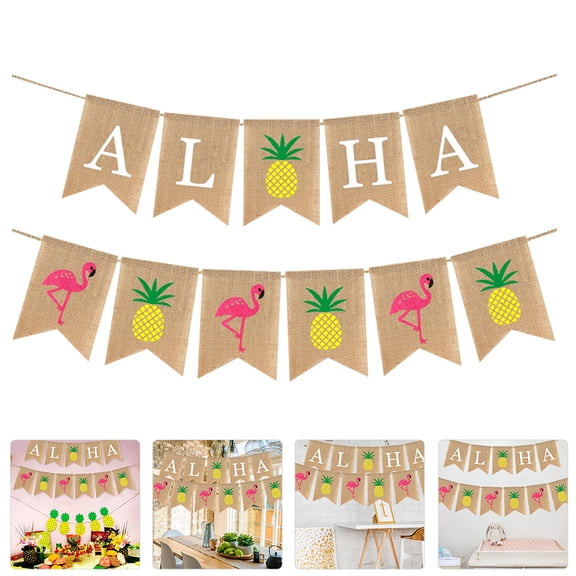 OUNONA Hawaiian Party Banner Set with Pineapple and Flamingo Decorations, 2 Pieces, Colorful Luau Theme Decor