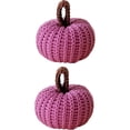 thumbnail image 2 of HONGLIN Handmade Knitted Pumpkin Decor, Soft Crochet Pumpkin Tabletop Figurine, Rustic Farmhouse Fall Halloween Thanksgiving Ornament, Purple, 2 Pack, 2 of 5