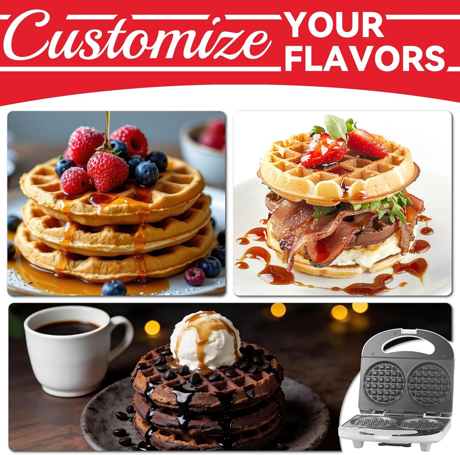 Double Mini Waffle Maker Machine, Chaffle Maker, Waflera Electrica, Small Iron for Waffles, Keto Chaffles, Hash Browns, Cookies, 4 Inch