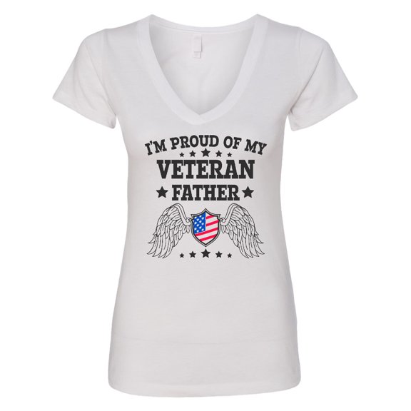 Inktastic I'm Proud of My Veteran Father with Shield Women's V-Neck T-Shirt