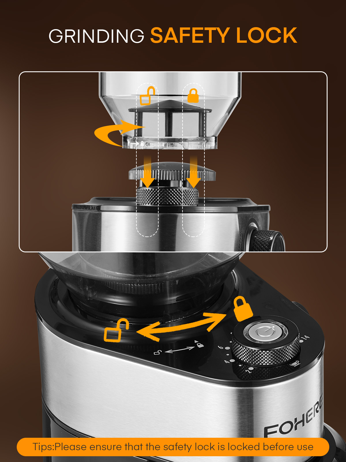 FOHERE Electric Burr Coffee Grinder, 200W photo 4