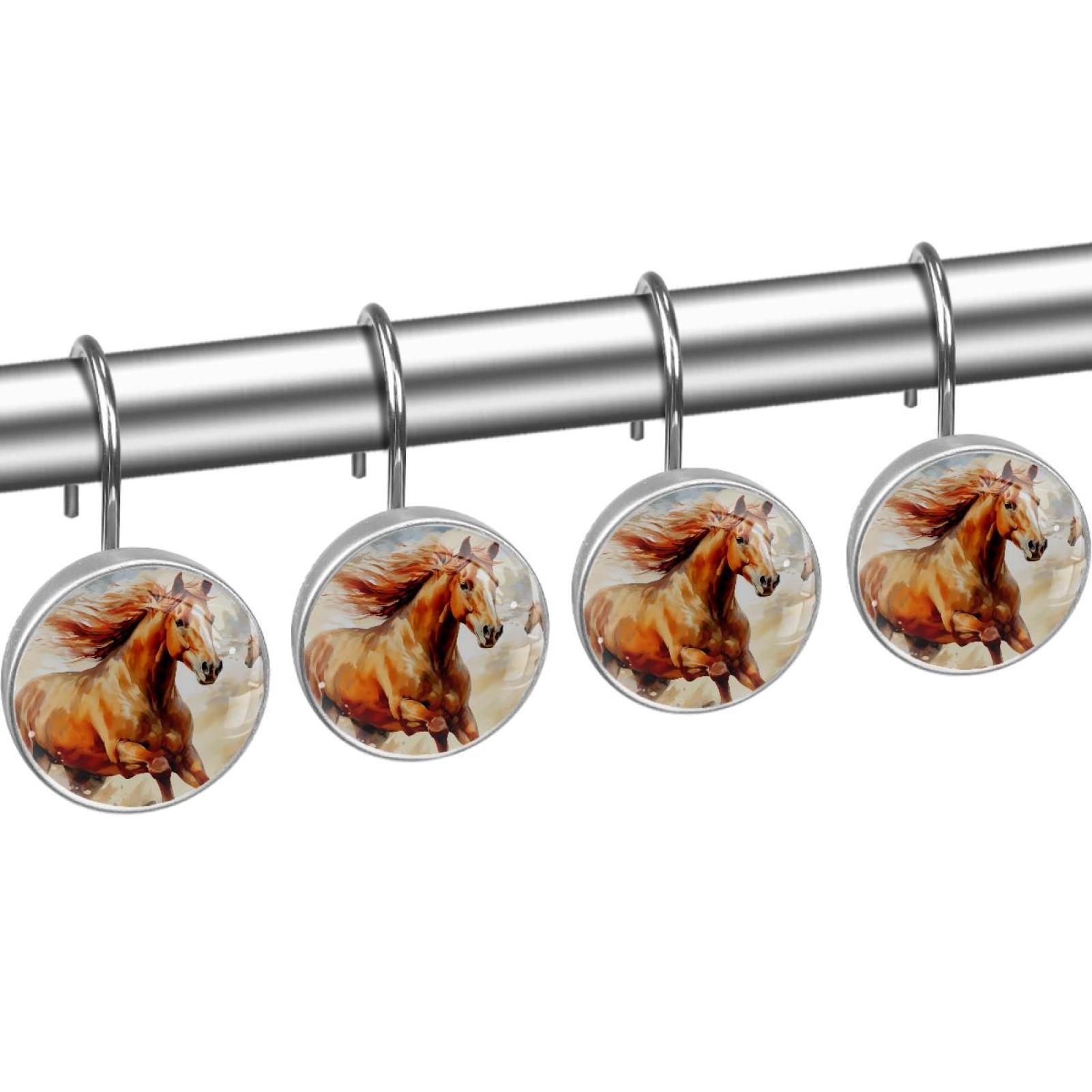 HemaKayy 12 Pcs Decorative Shower Curtain Hooks - Stainless Steel Rings for Bathroom Décor - Easy Glide & Secure Hold - Perfect Decoration for Bathroom Shower Rods - Animal Horse