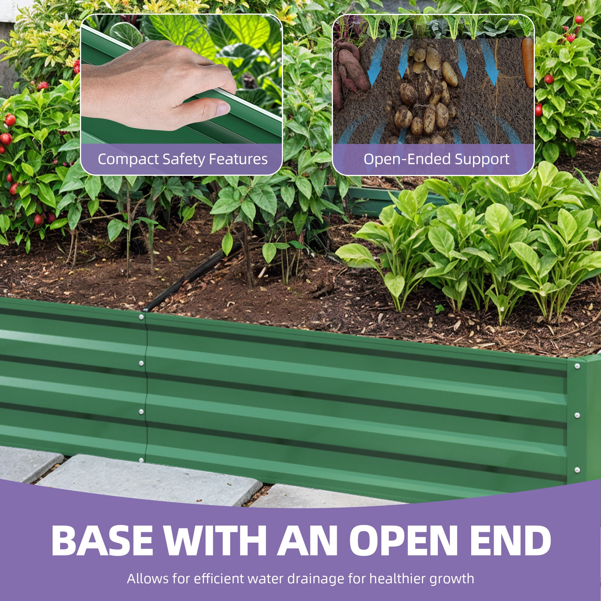 Uforic 6x3x1 Ft 2 Pieces Galvanized Metal Raised Garden Bed Kit with Free Gloves Green