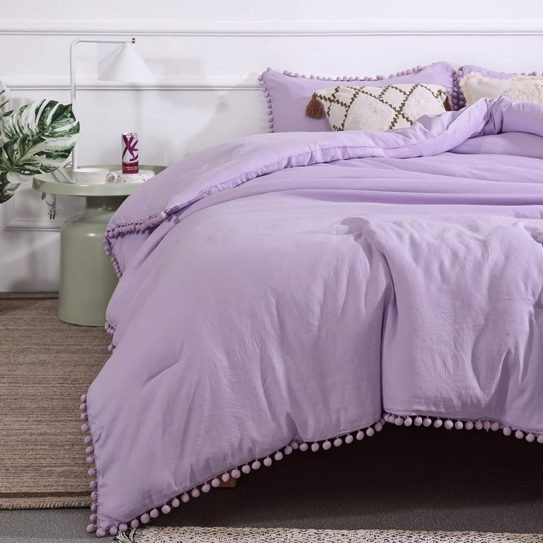 YIRDDEO White Queen Comforter Set 3pcs Boho Ball Pom Bedding, Aesthetic  Size Sets Bed Beige Bedding for Women Men (1 2 Pillowcases)