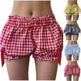 thumbnail image 2 of Tumotour shorts for women summer Bow Check pattern Tight-leg shorts Shorts Elastic High Rise Plaid Shorts Beach Shorts vacation shorts, 2 of 7
