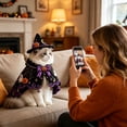 thumbnail image 5 of Halloween Cat Witch with Adjustable Cloak, Black and Purple Wizard Cape with Pumpkin Ornament and Hat for Medium Large Cats, Pet Apparel and Accessories, 5 of 5