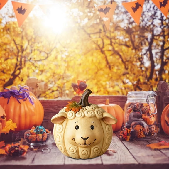 Farm Animal Pig Pumpkin Figurine, 4 Inch Cute Chubby Pig Resin Statue, Halloween Thanksgiving Fall Decorations, Rustic Farmhouse Table Centerpiece, Autumn Home Shelf Mantel Decor
