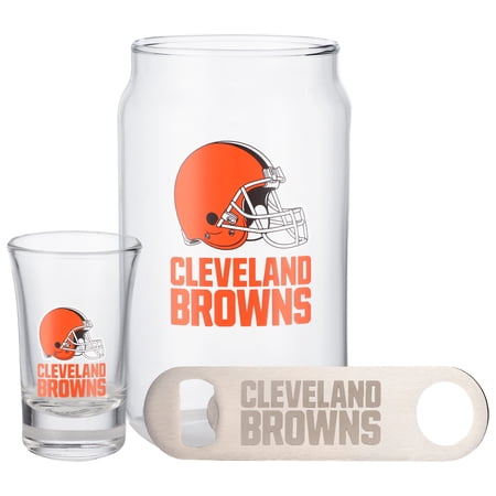 The Memory Company Cleveland Browns Three-Pack Beer Glass 2oz. Shot Glass & Bottle Opener Set
