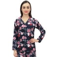 thumbnail image 2 of Bimba Floral Print Navy Blue Women's Shirt With Pajama Pants 2 Pcs Nightwear - 4, 2 of 7
