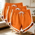 thumbnail image 2 of Wensltd Women 3 Pieces Curved Hem Shorts with White Trim Elastic Waist Drawstring Casual Workout Shorts Orange, 2 of 7
