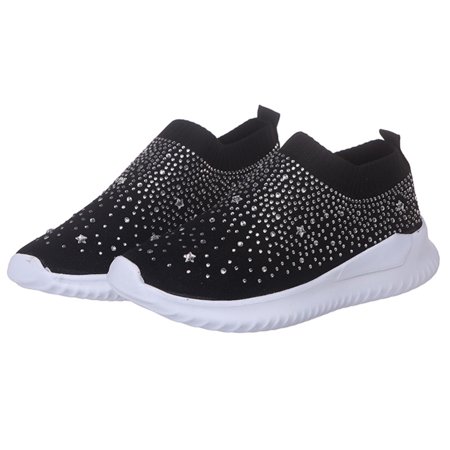 

Crystal Sneakers Women Ankle Shoes Flat Loafers Slip On Breathable Casual Shoes 35