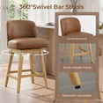 thumbnail image 3 of ReNest 26" Swivel Counter Height Bar Stools, Modern Upholstered Counter Stools with Back and Wood Legs for Kitchen Island & Home Bar, Saddle Brown Faux Leather, Set of 2, 3 of 13
