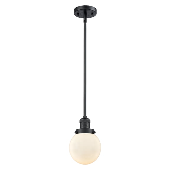 Innovations Lighting 201S-BK-G201-6-LED Beacon-1 Light Mini Pendant in Industrial Style-6 Inches Wide by 9.5 Inches High   Matte Black Finish with Matte White Glass