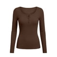 thumbnail image 5 of Long Sleeve Shirts for Women Casual Solid Long Sleeve Button V Neck T Shirt Tops Causal Basic Tees Fitted Tight Workout Tees Fall Shirts for Women 2026, 5 of 5
