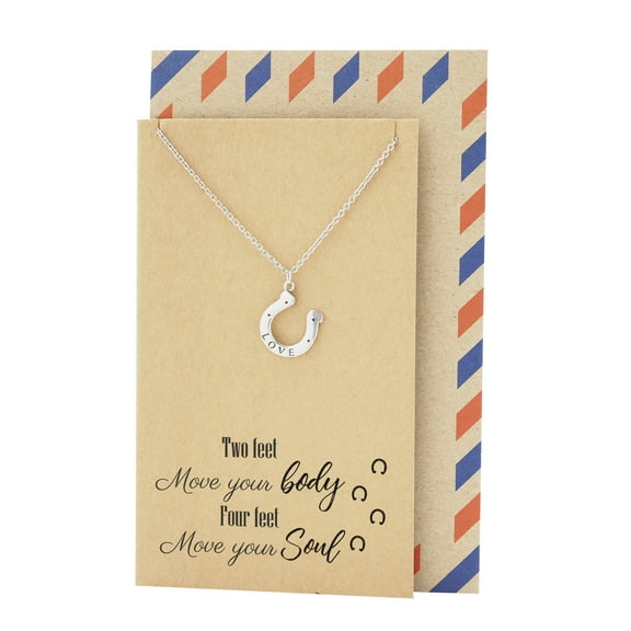 Quan Jewelry Horseshoe Necklace, Lucky Charm Pendant, Inspirational Quote Greeting Card, Stainless Steel
